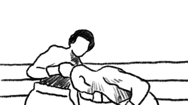 hand-drawn sketch style rotoscope animation of boxing fight isolated in 2 choice background color
