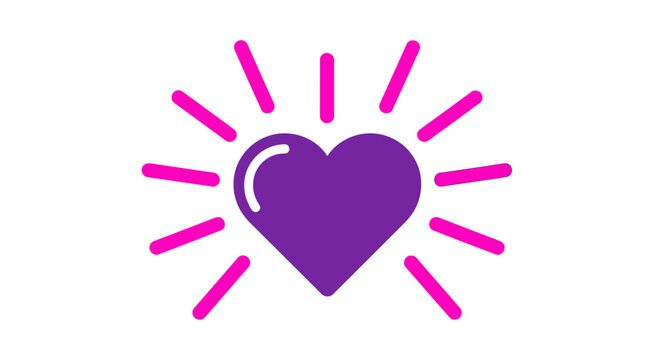 Purple heart symbol with pink rays.