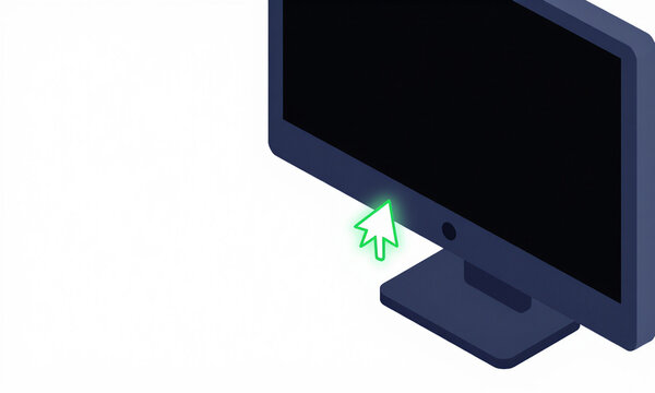 dark computer monitor soft blue backlighting reveals glowing green cursor blinking rapidly black screen dimly lit