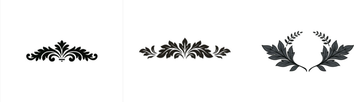 A Renaissance ornamental plant border with elegant acanthus foliage symmetry band features a vintage woodblock print pattern in solid black ink on a clean white background, ideal for image tracing