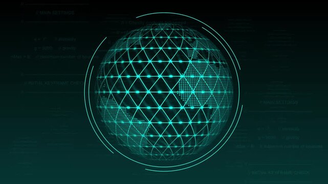 Detailed digital globe maps international corporate network grids. High tech digital globe tracks global cloud computing data corridors. Worldwide database integration with a digital globe.