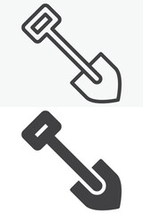 Gardening shovel icon set in line, outline and solid style. Editable stroke vector sign and symbol. Garden tool icon collection for farming work. © alekseyvanin
