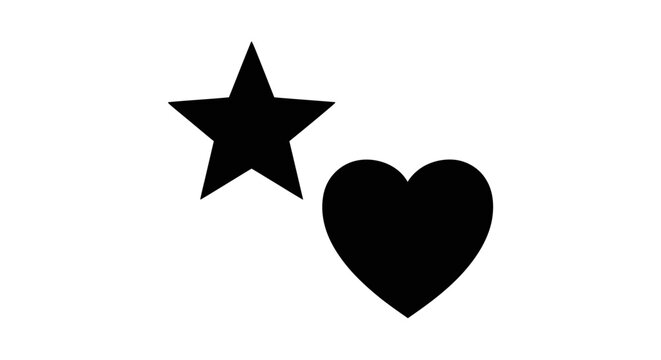 Black star and heart shapes symbol.