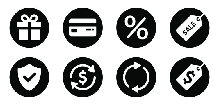 Payment and pricing UI icon set, ecommerce shopping symbols, credit card, free tag, discount percent, sale label, secure payment, subscription and price icons vector illustration.