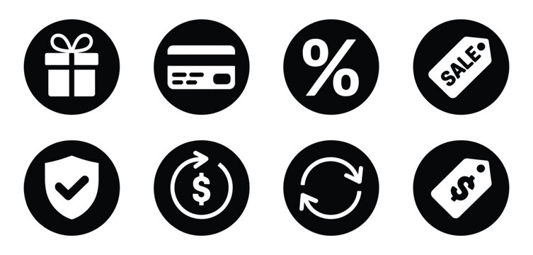 Payment and pricing UI icon set, ecommerce shopping symbols, credit card, free tag, discount percent, sale label, secure payment, subscription and price icons vector illustration.