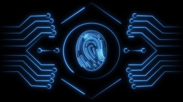 Biometric fingerprint scan visualizes advanced cyber security options. Secure fingerprint scan verifies identity access on database records. Modern authentication using a fingerprint scan.