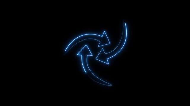 Directional neon arrows form a continuous fluid circular loop. Dynamic neon arrows guide technical video presentation directions. Motion graphic layout using corporate neon arrows.