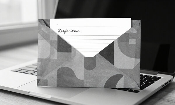 weathered envelope resting sleek laptop keyboard bathed soft morning light filtering nearby window