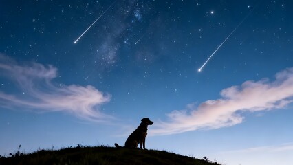 Obraz premium Dog gazing at starry night sky
