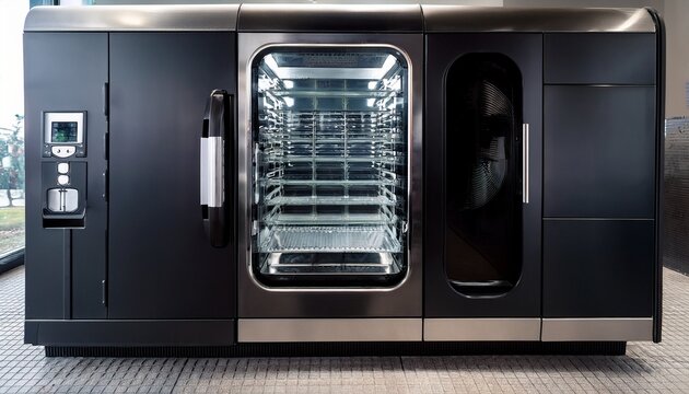 empty but ready a modern black vending machine displays its internal spiral dispensing mechanisms through the glass