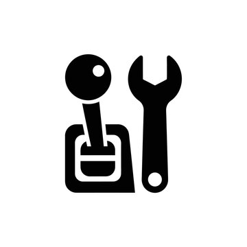 Car gear shift lever and wrench repair icon.
