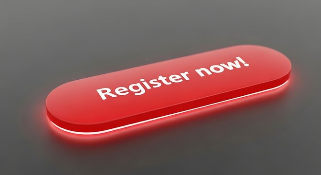 Red glowing register now button on dark background