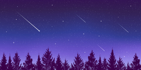 Fototapeta premium Starry night sky background with glowing stars and cosmic nebula vector illustration. Deep space universe scene with shimmering starlight and celestial bodies in dark blue gradient.