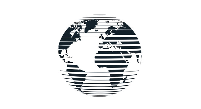 Black and white globe illustration.