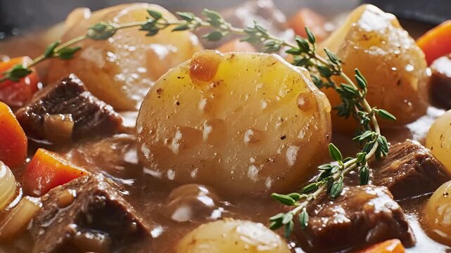 Hearty Beef Stew with Potatoes and Carrots.