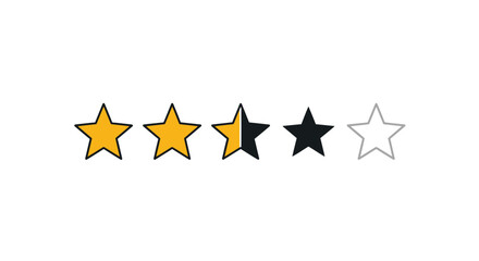 Fototapeta premium Five stars rating icon with partial fill for customer review feedback.