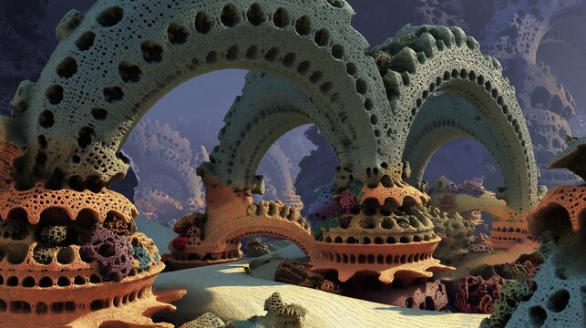 Abstract Organic Landscape with Intricate Archways and Coral-like Structures