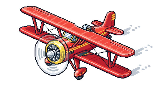 Vintage Red Biplane Aircraft Illustration.