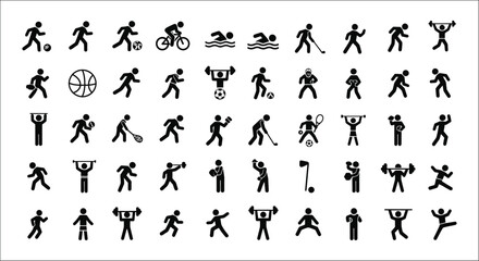 Human Silhouette Icons With Various Activities On White Background © mdaburaihan
