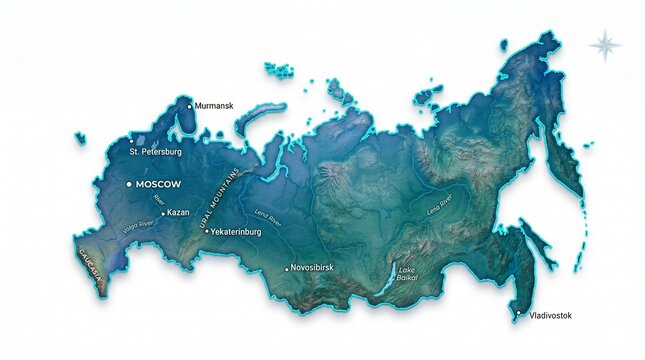 Russia country map isolated, clean white background, modern infographic style, realistic texture