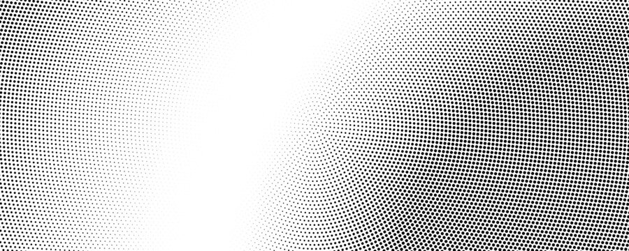 Halftone radial split gradient pattern, black dots forming dynamic center fade, minimal abstract geometric texture perfect for visual layout