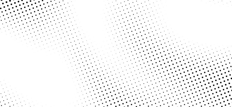 Black halftone dot wave pattern. Abstract grain fluid texture. Dotted curve wallpaper. Grit undulate swoosh overlay for poster, banner, brochure, flyer, leaflet, brochure. Vector rasterized background