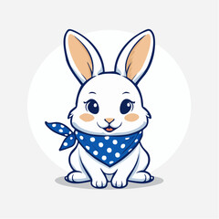Obraz premium Cute White Rabbit Wearing a Blue Polka Dot Bandana