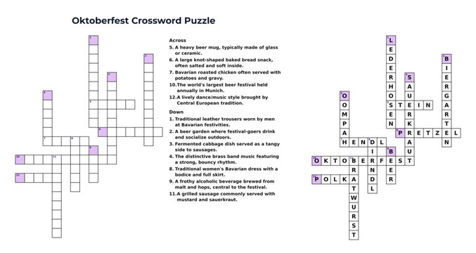 Oktoberfest crossword puzzle with clues and grid layout  