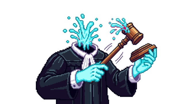 Abstract Judge Character with Splashing Water Head.