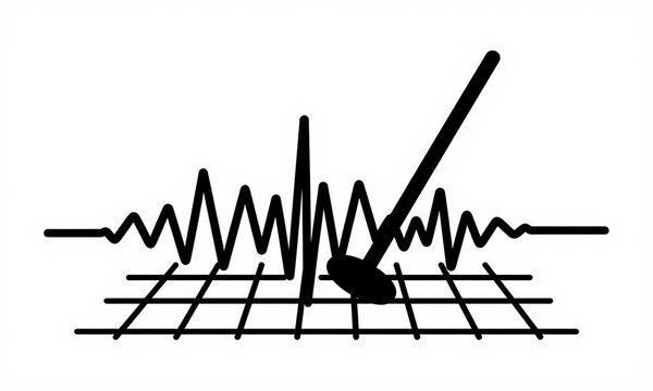 seismograph needle abruptly jolts across graph paper harsh fluorescent lights capturing chaotic dance earthquake waves