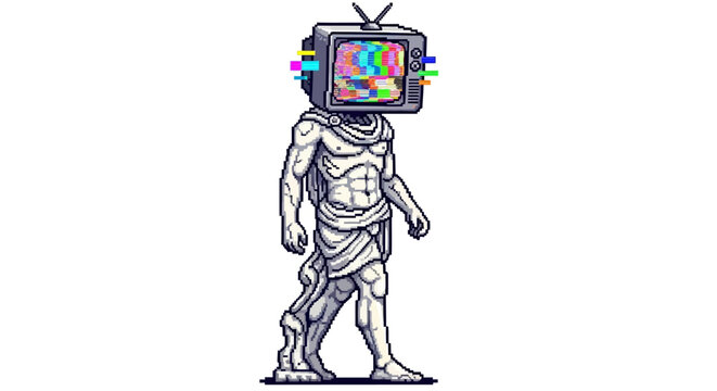 Ancient Statue with Vintage Television Head Glitching.