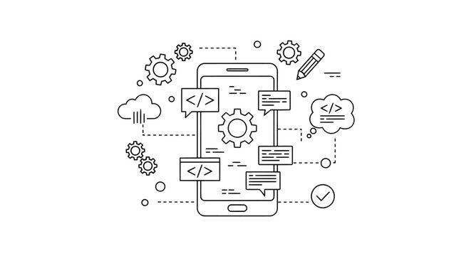 Mobile app development and coding concept.