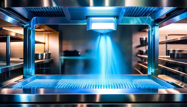 uv light sanitizing in a commercial kitchen a close up shot of a uv light system used for sanitization in a commercial kitchen ensuring cleanliness and hygiene