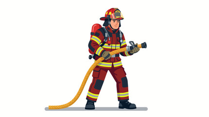 Fototapeta premium Illustration of a firefighter in uniform holding a hose