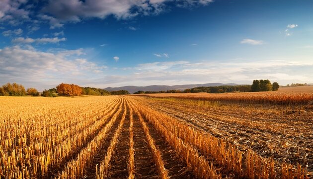 Rural Landscape With A Cornfield After Harvesting