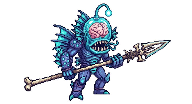 Aquatic Monster with Brain and Spear.