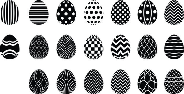 Set of black and white patterned easter eggs with geometric and abstract designs
