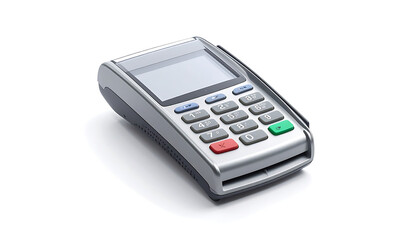 Obraz premium Isolated payment terminal with a keypad and screen on a white background, finance and transaction icon, digital commerce symbol