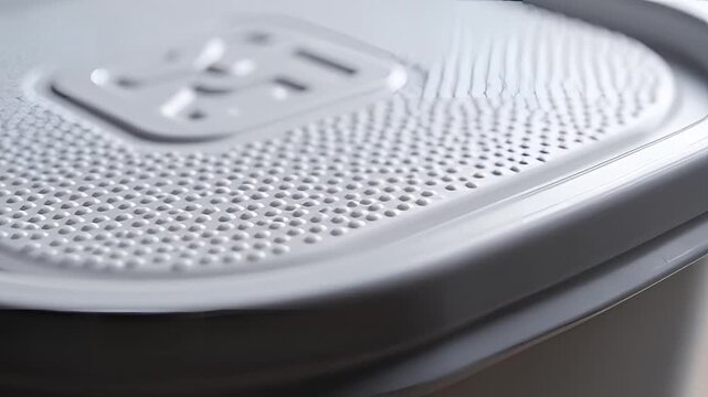 Closeup of a textured white surface with a grid pattern and a central square element.