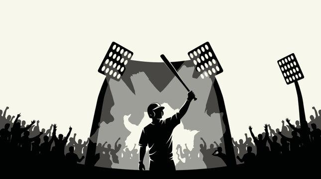 A man holding a baseball bat standing in front of a crowd and a large screen