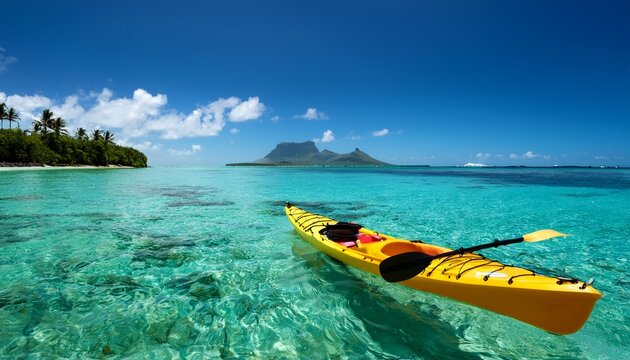 kayaking adventure in tranquil turquoise waters of flacq mauritius under clear blue skies