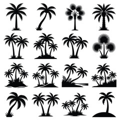 Fototapeta premium Collection of various palm tree silhouettes.