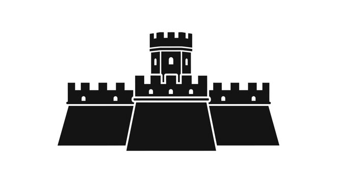 Minimalist black silhouette of a medieval castle fortress icon.