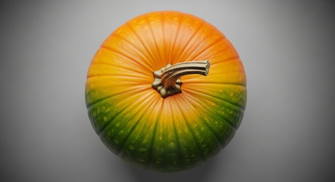 Top view of a pumpkin with a green and orange color gradient