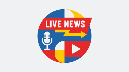 Obraz premium Live news logo with microphone and play button.