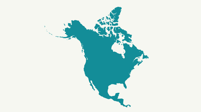Teal colored map of North America continent.