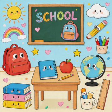 Cute cartoon school supplies and stationery
