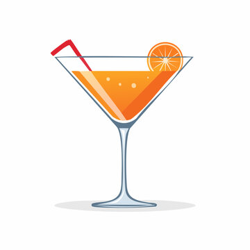 Orange Cocktail in Martini Glass with Orange Slice and Straw