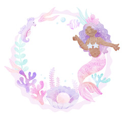 Pastel Fish Scales Watercolor Mermaid Square Photo Frame © HalfPastTwo