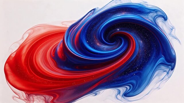 Abstract swirling red and blue liquid